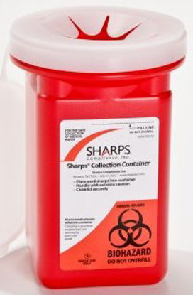 Picture of Sharps Container Pro-Tec® 7 H X 4.5 W X 4.5 L Inch 1 Quart Red Base / Translucent Lid Vertical Entry Snap On Lid60100-120