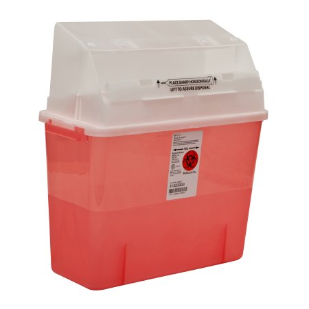 Picture of Sharps Container GatorGuard™ In-Room™ 8-3/4 H X 12-1/4 W X 12-1/4 D Inch 2 Gallon Translucent Red Base / Clear Lid Horizontal Entry Counter Balanced Door Lid31323333