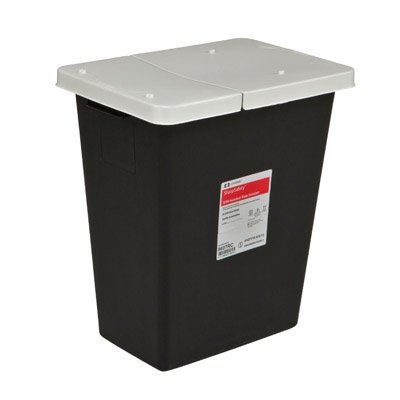 Picture of RCRA Waste Container SharpSafety™ 26 H X 12-3/4 D X 18-1/4 W Inch 18 Gallon Black Base / White Lid Horizontal Entry Gasketed Hinged Lid8617RC