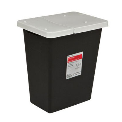 Picture of RCRA Waste Container SharpSafety™ 26 H X 12-3/4 D X 18-1/4 W Inch 18 Gallon Black Base / White Lid Horizontal Entry Gasketed Hinged Lid8617RC