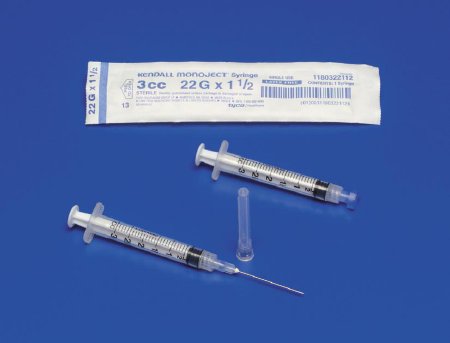 Picture of Syringe with Hypodermic Needle Monoject™ 3 mL 20 Gauge 1 Inch Detachable Needle Without Safety1180320100