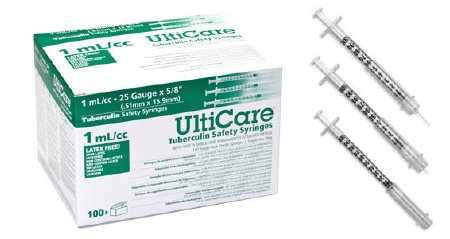 Picture of Tuberculin Syringe with Needle UltiCare™ 1 mL 25 Gauge 1 Inch Attached Needle Sliding Safety Needle25110