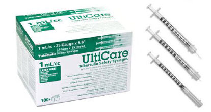 Picture of Tuberculin Syringe with Needle UltiCare™ 1 mL 25 Gauge 1 Inch Attached Needle Sliding Safety Needle25110
