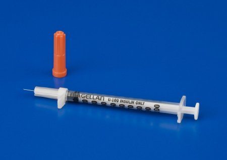 Picture of Tuberculin Syringe with Needle Tray Magellan™ 1 mL 27 Gauge 1/2 Inch Attached Needle Sliding Safety Needle8881882712T