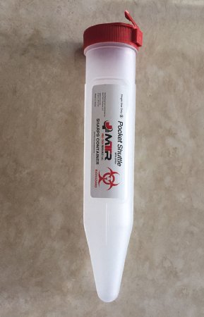 Picture of Pocket Shuttle Sharps Container MTR 1-1/2 D X 6-1/2 L Inch 6 Needles Translucent Base / Red Lid Vertical Entry Snap On LidMTR-64250