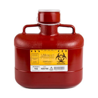 Picture of Sharps Container Sharps-Tainer® 11 H X 10 W X 6 D Inch 6.2 Quart Red Base / Translucent Lid Vertical Entry Tethered Screw On Lid182