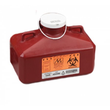 Picture of Sharps Container Sharps-Tainer® 7-3/4 H X 10-1/4 W X 6 D Inch 4.7 Quart Red Base / White Lid Vertical Entry Tethered Screw On Lid184R