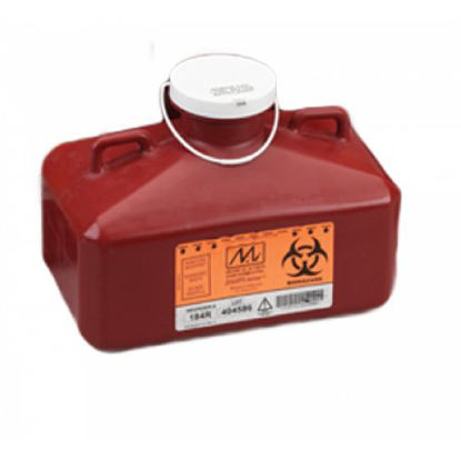 Picture of Sharps Container Sharps-Tainer® 7-3/4 H X 10-1/4 W X 6 D Inch 4.7 Quart Red Base / White Lid Vertical Entry Tethered Screw On Lid184R