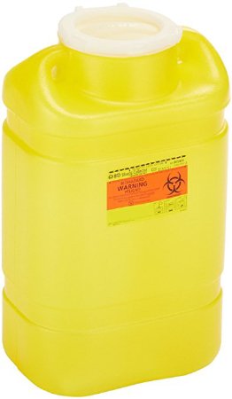 Picture of Chemotherapy Waste Container BD™ 18 H X 10-1/2 W X 7-1/2 D Inch 5 Gallon Yellow Base / Clear Lid Vertical Entry Hinged Cap Lid305493