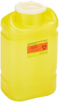 Picture of Chemotherapy Waste Container BD™ 18 H X 10-1/2 W X 7-1/2 D Inch 5 Gallon Yellow Base / Clear Lid Vertical Entry Hinged Cap Lid305493