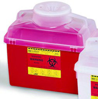 Picture of Sharps Container BD™ 11-1/2 H X 12-4/5 W X 8-4/5 D Inch 3.5 Gallon Red Base / Clear Lid Vertical Entry Hinged Snap On Lid305456