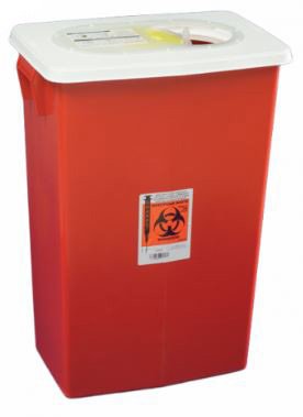 Picture of Sharps Container SharpSafety™ 26 H X 18-1/4 W X 12-3/4 D Inch 18 Gallon Red Base / White Lid Horizontal / Vertical Entry Gasketed Hinged Lid8998PG2