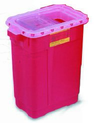 Picture of Sharps Container BD™ 23-1/2 H X 20 W X 14-3/4 D Inch 17 Gallon Red Base / Clear Lid Vertical Entry Gasketed Hinged Lid305665