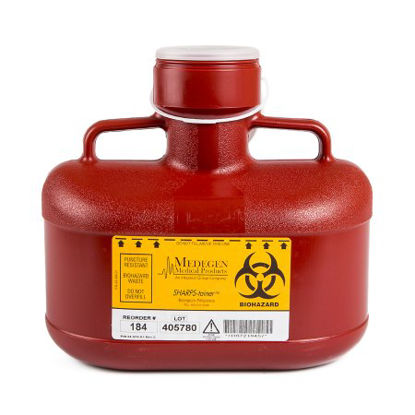 Picture of Sharps Container Sharps-Tainer® 9 H X 10 W X 6 D Inch 4.8 Quart Red Base / White Lid Vertical Entry Tethered Screw On Lid184
