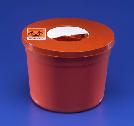 Picture of Sharps Container SharpSafety™ 6-3/4 H X 8-3/4 D Inch 1.25 Gallon Red Base / White Lid Vertical Entry Rotating Lid8950SA