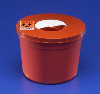 Picture of Sharps Container SharpSafety™ 6-3/4 H X 8-3/4 D Inch 1.25 Gallon Red Base / White Lid Vertical Entry Rotating Lid8950SA