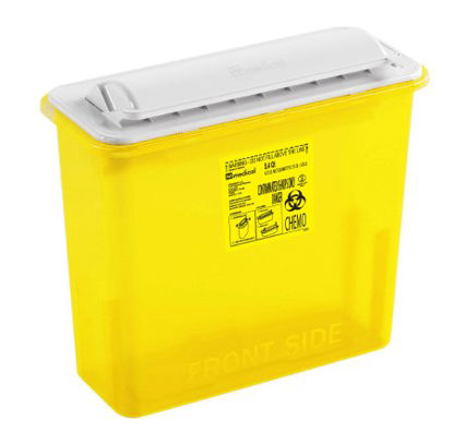 Picture of Chemotherapy Waste Container AP Line 12 L X 4-1/2 W X 10-4/5 H Inch 5.4 Quart Yellow Base / White Lid Horizontal Entry Rotating LidFGAP5Q4YC001