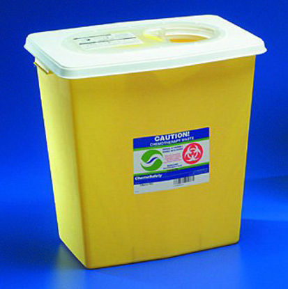 Picture of Chemotherapy Waste Container SharpSafety™ 18-3/4 H X 12-3/4 D X 18-1/4 W Inch 12 Gallon Yellow Base / White Lid Vertical Entry Gasketed Sliding Lid8934PG2