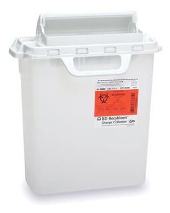Picture of Sharps Container Recykleen™ 16-1/2 H X 10-7/10 W X 6 D Inch 3 Gallon Red Base / White Lid Horizontal Entry Counter Balanced Door Lid305054
