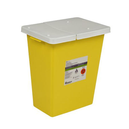 Picture of Chemotherapy Waste Container SharpSafety™ 18-3/4 H X 12-3/4 D X 18-1/4 W Inch 12 Gallon Yellow Base / White Lid Vertical Entry Gasketed Hinged Lid8931