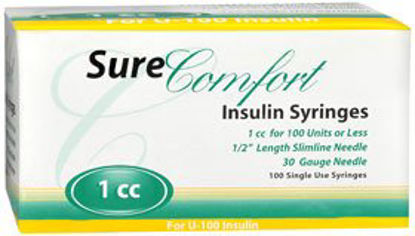 Picture of Insulin Syringe with Needle Surecomfort® 1 mL 30 Gauge 1/2 Inch Attached Needle Without Safety86227062105
