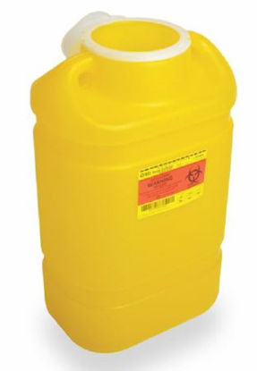 Picture of Chemotherapy Waste Container BD™ 18 H X 10-1/2 W X 7-1/2 D Inch 5 Gallon Yellow Base / White Lid Vertical Entry Screw On Lid305578