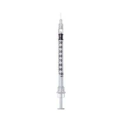 Picture of Insulin Syringe with Needle Sol-Care™ 1 mL 30 Gauge 1/2 Inch Attached Needle Retractable Needle100081IM