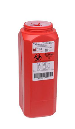 Picture of Sharps Container Post Medical A.N.D.™ 10 H X 3 W X 3 D Inch 0.5 Gallon Red Base / Red Lid Vertical Entry Port LidWD-200