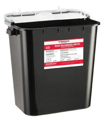 Picture of RCRA Waste Container Bemis™ Sentinel 15-7/8 H X 16-1/2 L X 11-13/16 W Inch 8 Gallon Black Base / White Lid Gasketed Hinged Lid5008 070