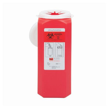 Picture of Sharps Container Leaktight 0.5 Gallon Red Base / White Lid Vertical Entry Snap On LidSL200