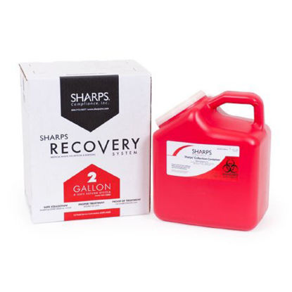 Picture of Mailback Sharps Container The Sharps Disposal By Mail System® PRO-TEC® 11 H X 6 W X 9 L Inch 2 Gallon Red Base / White Lid Vertical Entry Snap On Lid12000-012W