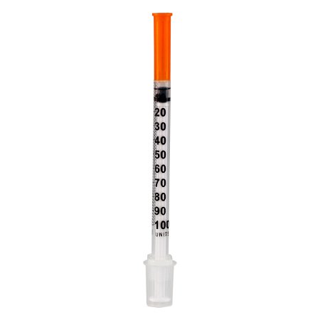 Picture of Insulin Syringe with Needle SOL-M™ 1 mL 28 Gauge 1/2 Inch Attached Needle Without Safety1612812B