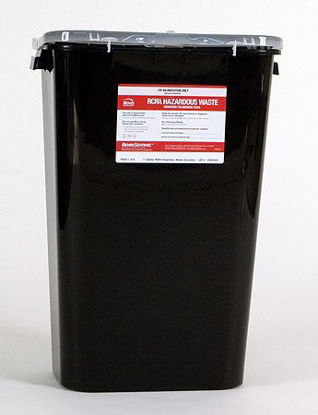 Picture of RCRA Waste Container Bemis™ Sentinel 15-7/8 H X 16-1/2 L X 11-13/16 W Inch 11 Gallon Black Base / White Lid Gasketed Hinged Lid5011 070
