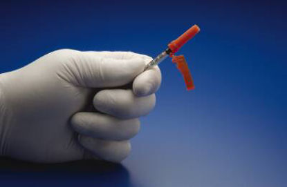 Picture of Insulin Syringe with Needle Needle-Pro® EDGE™ 0.3 mL 29 Gauge 1/2 Inch Attached Needle Hinged Safety Needle4429-3