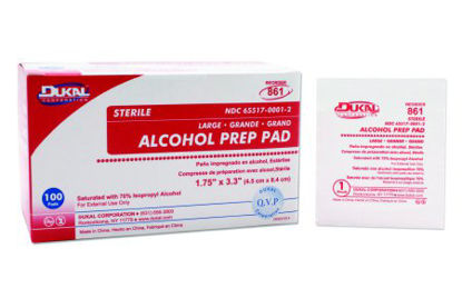 Picture of Alcohol Prep Pad Dukal® 70% Strength Isopropyl Alcohol Individual Packet Large Sterile861