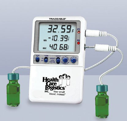 Picture of Digital Refrigerator / Freezer Thermometer with Alarm Traceable® Hi-Accuracy Fahrenheit / Celsius -58° to +158°F (-50° to +70°C) 2 Bottle Probes Door / Wall Mount Battery Operated17989