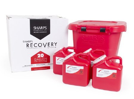 Picture of Mailback Sharps Container Sharps Recovery System™ 21-1/2 L X 21-1/4 W X 18-1/2 H Inch 20 Gallon Red Base / Red Lid Horizontal / Vertical Entry Hinged Lid82042