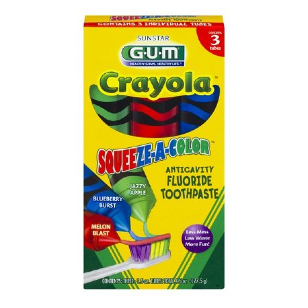 Picture of Toothpaste G.U.M. Crayola®Squeeze-a-Color® Melon Blast / Blueberry Burst / Jazzy Apple Flavor 4.5 oz. Tube07094230580