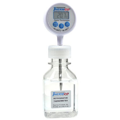 Picture of Digital Refrigerator Thermometer Thermco® Fahrenheit / Celsius -58° to +158°F (-50° to +70°C) Glycol Bottle Probe Door / Wall Mount Battery OperatedACC304REFL