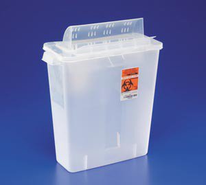 Picture of Sharps Container In-Room™ 16-1/4 H X 13-3/4 W X 6 D Inch 3 Gallon Translucent Base / Translucent Lid Horizontal Entry Flap Lid85221