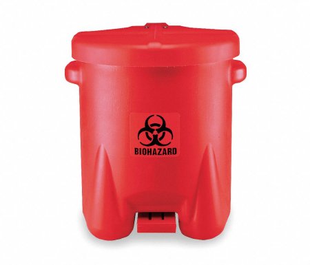 Picture of Biohazard Waste Container EAGLE 21 X 18 X 22 Inch 14 Gallon Red Base / Red Lid Horizontal / Vertical Entry Gasketed Foot Pedal Lid4RF69