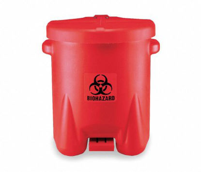 Picture of Biohazard Waste Container EAGLE 21 X 18 X 22 Inch 14 Gallon Red Base / Red Lid Horizontal / Vertical Entry Gasketed Foot Pedal Lid4RF69