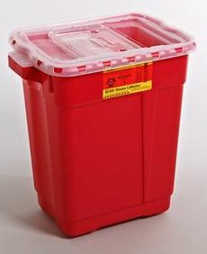 Picture of Sharps Container BD™ 18-1/2 X 17-3/4 X 11-3/4 Inch 9 Gallon Red Base / Translucent Lid Vertical Entry Gasketed Hinged Lid305601