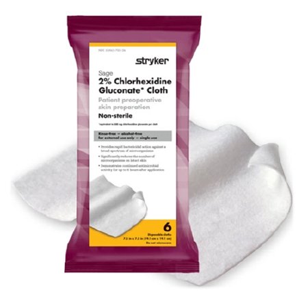 Picture of Skin Prep Wipe Sage® 6 per Pack Soft Pack 2% Strength CHG (Chlorhexidine Gluconate) NonSterile9717