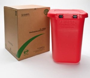 Picture of Mailback Sharps Container TakeAway® Recovery System 20-1/2 X 20-3/10 X 28 Inch 30 Gallon Red Base / Red Lid Horizontal / Vertical Entry Hinged Lid80030