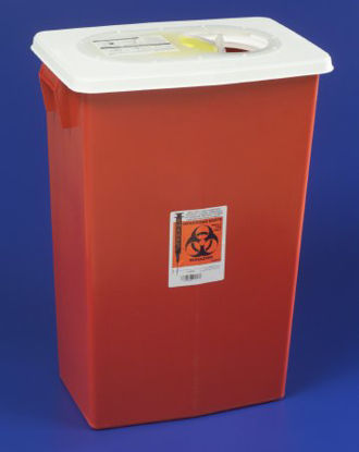 Picture of Sharps Container SharpSafety™ 26 H X 18-1/4 W X 12-3/4 D Inch 18 Gallon Red Base / White Lid Horizontal Entry Gasketed Hinged Lid8998