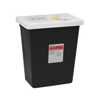 Picture of RCRA Waste Container SharpSafety™ 18-3/4 H X 12-3/4 D X 18-1/4 W Inch 12 Gallon Black Base / White Lid Vertical Entry Gasketed Sliding Lid8612RC