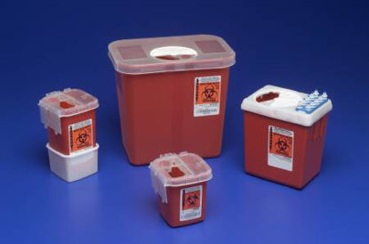 Picture of Sharps Container AutoDrop™ 10 H X 7-1/4 W X 10-1/2 D Inch 2 Gallon Red Base / Translucent Lid Vertical Entry Rotating Lid1525SA