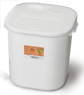 Picture of Chemotherapy Waste Container Chemo-Tainer™ 13-3/4 X 14 X 13-3/4 Inch 8 Gallon White Base / White Lid Horizontal Entry Hinged Lid9751