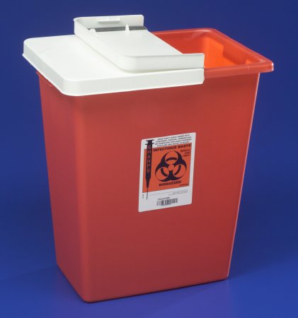 Picture of Sharps Container SharpSafety™ 17-1/2 H X 15-1/2 W X 11 D Inch 8 Gallon Red Base / White Lid Horizontal Entry Gasketed Hinged Lid8997